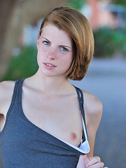 Aubrey being shy and slowly takes off clothes