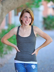 Aubrey being shy and slowly takes off clothes